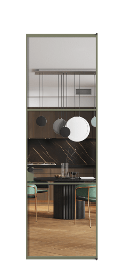 Алюминиевая дверь АЛПЛ040.03 Алюминий оливковый тёмный Прозрачное стекло "Crystal Vision", калёное Цена 910980  | Volhovec