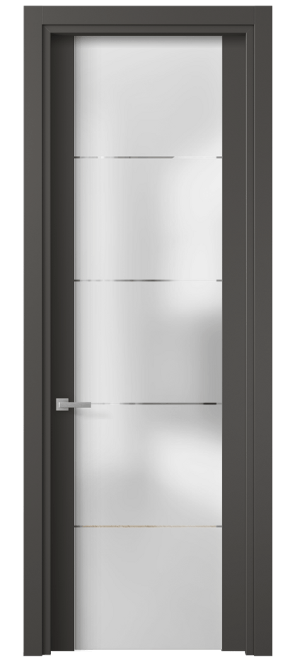Межкомнатная дверь Planum 4114 ПЭТ графитовый Сатинированное стекло с гравировкой «КВАДРО», триплекс Цена 188690 ₸ | Volhovec