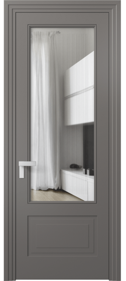 Межкомнатная дверь Рокка 8342 Матовый классический серый Прозрачное стекло с гравировкой "Каннелюры", триплекс Цена 568315 ₸ | Volhovec