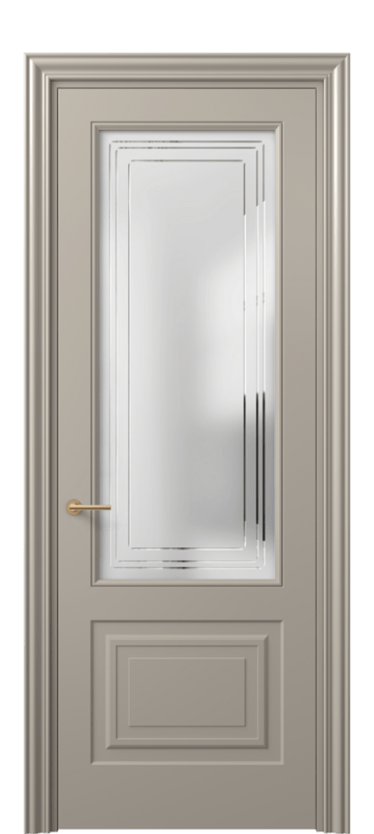 Межкомнатная дверь Mascot 8452 Матовый бисквитный Сатинированное стекло с гравировкой "Грани", триплекс Цена 436540 ₸ | Volhovec