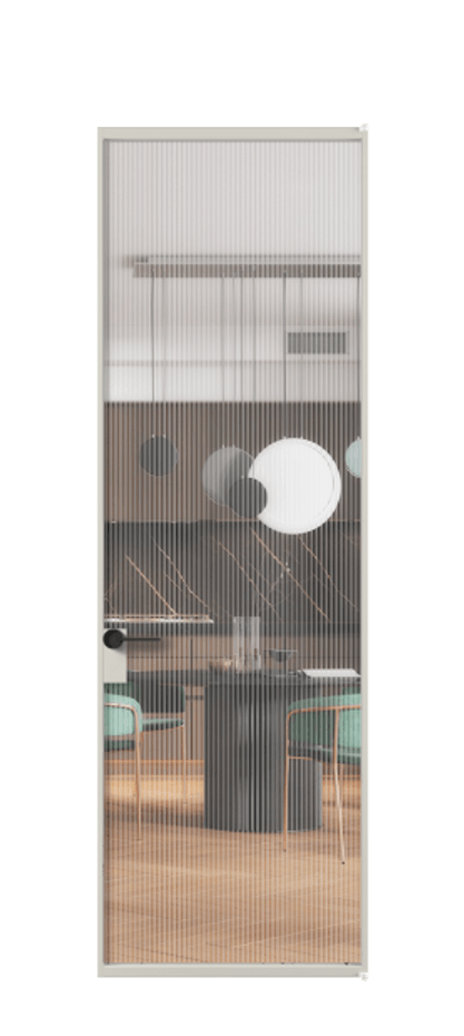 Алюминиевая дверь АЛПЛ040.01 Алюминий тёплый серый Рифлёное стекло "Мору", триплекс Цена 911131  | Volhovec