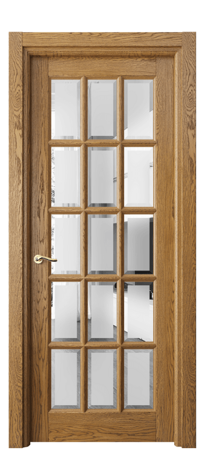 Межкомнатная дверь Лигнум 0708 Дуб медовый брашированный Сатинированное стекло с фацетом Цена 1352476 ₸ | Volhovec