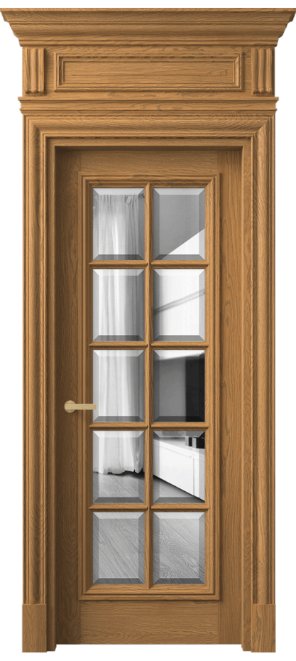 Межкомнатная дверь Антик 7310 Дуб солнечный матовый Двустороннее зеркало с фацетом, триплекс Цена 2257333 ₸ | Volhovec