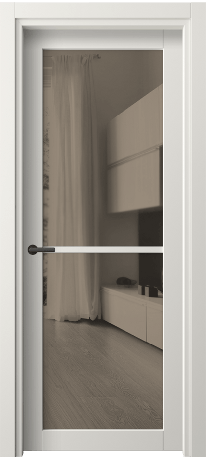 Межкомнатная дверь Нео 2108 ПЭТ белоснежный Двустороннее бронзовое зеркало, триплекс Цена 0 ₸ | Volhovec