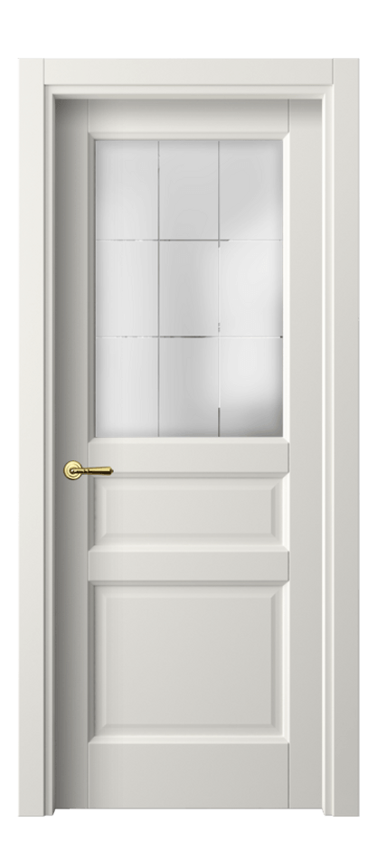 Межкомнатная дверь Galant 1432 Софт-тач белоснежный Сатинированное стекло с гравировкой "Лофт", 4 мм Цена 153750 ₸ | Volhovec
