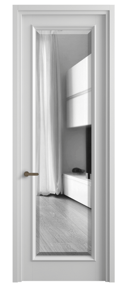 Межкомнатная дверь Шарм 6702 Матовый белоснежный Двустороннее зеркало с фацетом, триплекс Цена 739360 ₸ | Volhovec