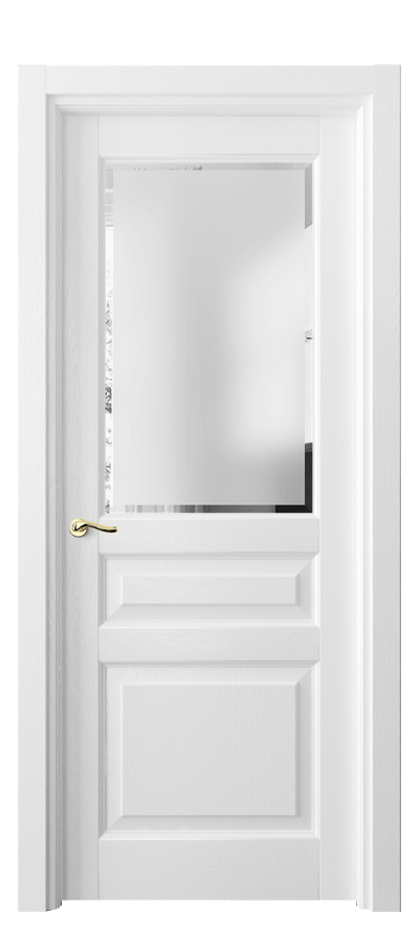 Межкомнатная дверь Лигнум 0710 Дуб белоснежный Сатинированное стекло с фацетом Цена 1060660 ₸ | Volhovec