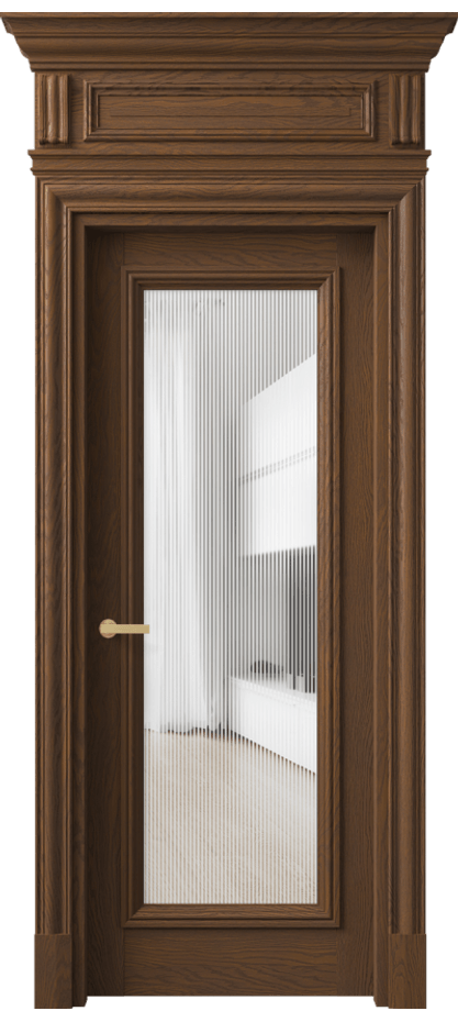 Межкомнатная дверь Антик 7300 Дуб каштановый матовый Рифлёное стекло "Дюна", триплекс Цена 2051701 ₸ | Volhovec