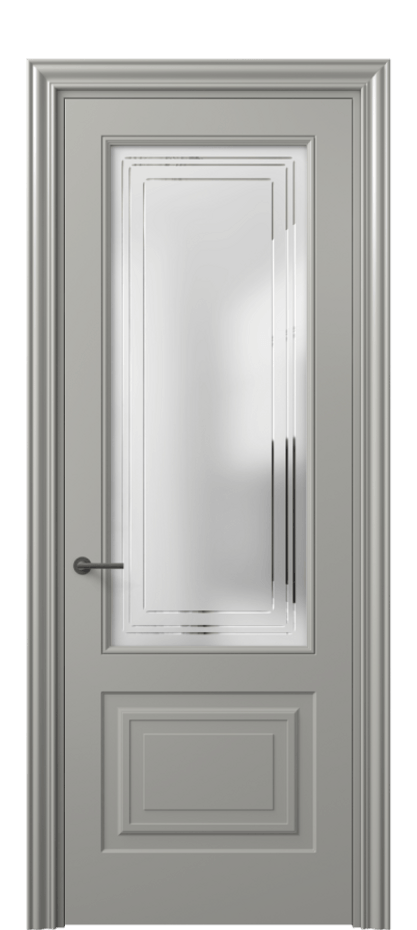 Межкомнатная дверь Mascot 8452 Матовый нейтральный серый Сатинированное стекло с гравировкой "Грани", триплекс Цена 436540 ₸ | Volhovec