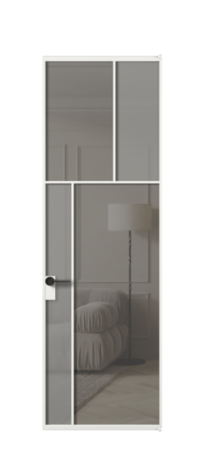 Межкомнатная дверь Мозаик АЛПЛ041.22 Алюминий белоснежный Сатинированное серое стекло, триплекс, 6 мм + Прозрачное серое стекло, триплекс Цена 1253977 ₸ | Volhovec