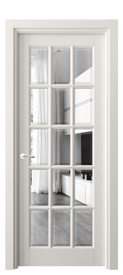 Межкомнатная дверь Лигнум 0708 Дуб пудровый белый Двустороннее зеркало с фацетом, триплекс Цена 1233784 ₸ | Volhovec