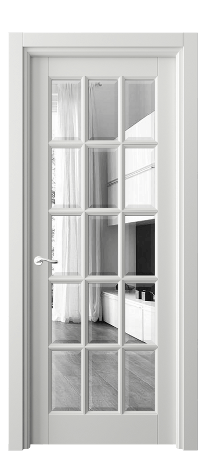 Межкомнатная дверь Лигнум 0708 Матовый светло-серый Двустороннее зеркало с фацетом, триплекс Цена 924580 ₸ | Volhovec