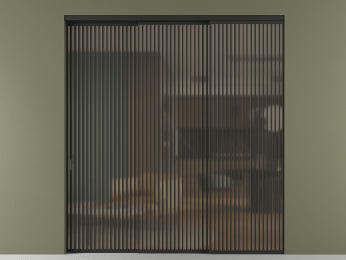 Перегородка Формато внутри проёма 3 створки с синхронным механизмом АЛПР 040.06 Алюминий Черный Сатинированное бронзовое стекло, триплекс Цена 4924584 ₸  | Volhovec