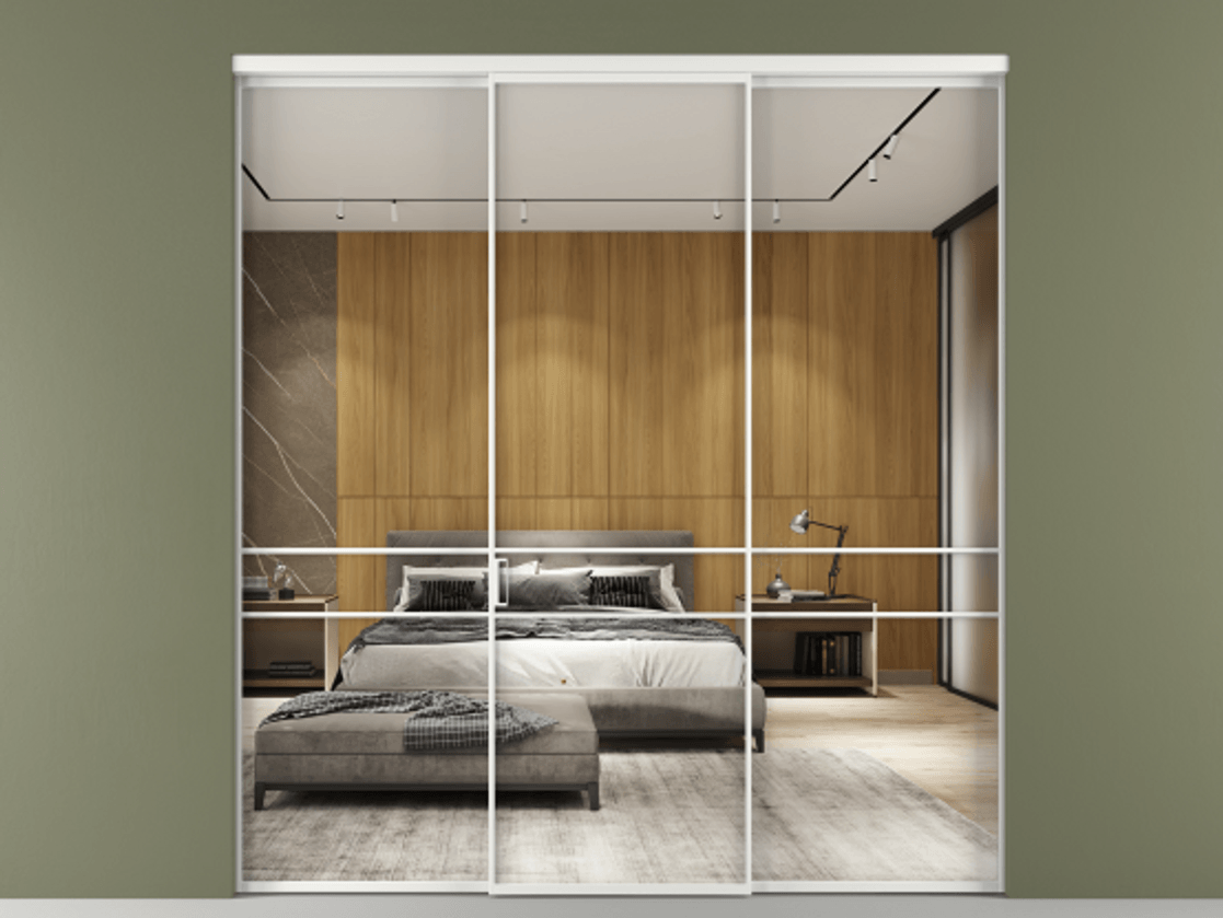 Перегородка Formato внутри проёма трёхстворчатая АЛПР 040.02 Алюминий белоснежный Двустороннее зеркало, триплекс 6 мм, триплекс 6 мм.  Цена 1725980 ₸ 1. Полотно 3 шт.  (800/2100 мм)
2. Комплект установки раздвижной системы
3. Базовый комплект фурнитуры
4.Ручка RONDO. Фабрика дверей Волховец 8 (800) 551 43 19  Перегородка Formato внутри проёма трёхстворчатая АЛПР 040.02 Алюминий белоснежный Двустороннее зеркало, триплекс 6 мм, триплекс 6 мм Цена 1725980 ₸ | Volhovec