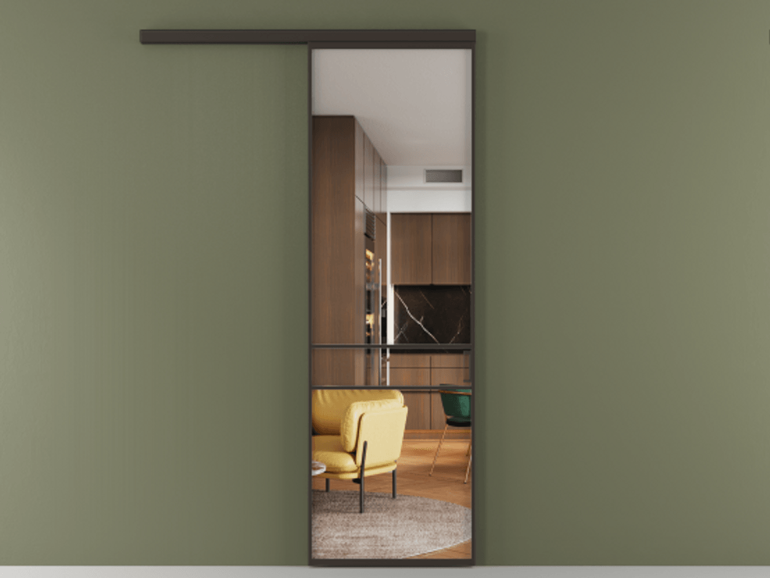 Перегородка Формато вдоль стены 1 створка АЛПР 040.02 Алюминий антрацит Прозрачное стекло "Кристал Вижн", калёное Цена 975996 ₸  | Volhovec