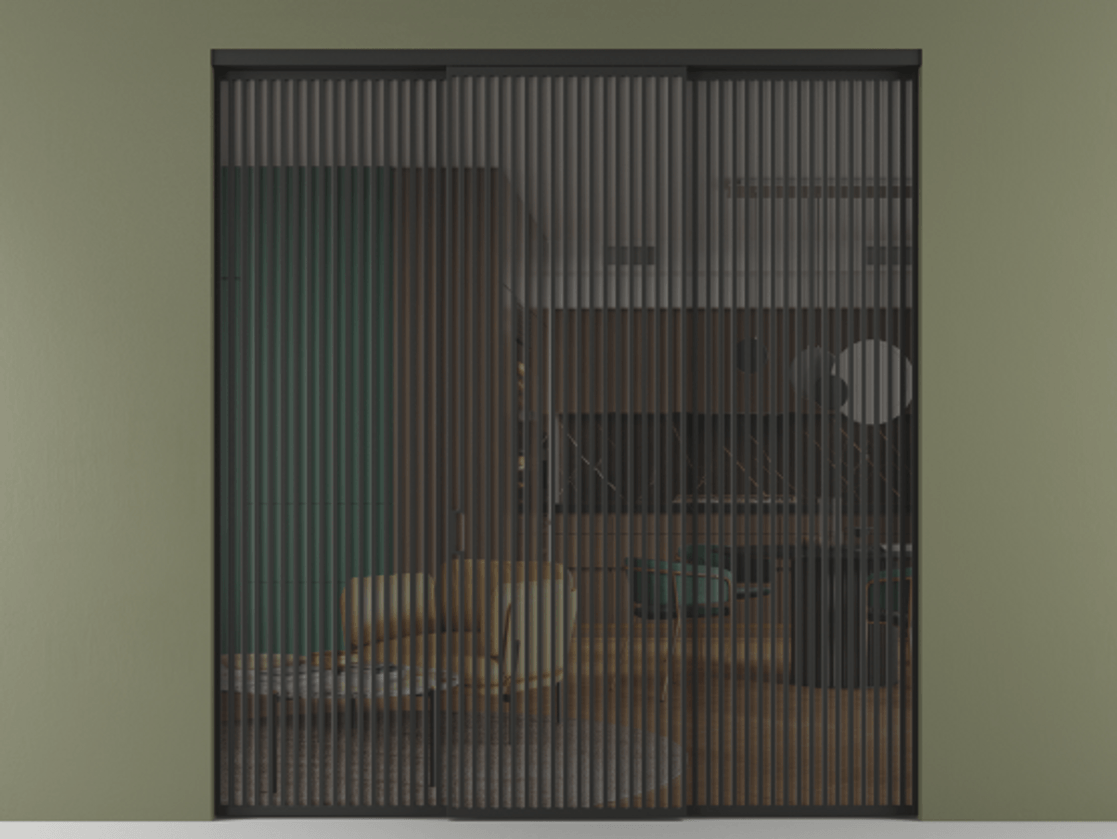 Перегородка Formato внутри проёма 3 створки АЛПР 040.06 Алюминий Черный Прозрачное серое стекло, триплекс Цена 2886750 ₸ | Volhovec