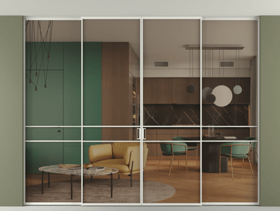 Алюминевая перегородка АЛПР 040.02_АСР_Бронза триплекс_new. Цвет Алюминий серый. Материал Алюминий в эмали. Коллекция Перегородка Formato внутри проёма четырёхстворчатая со скрытым креплением в потолок. Фото. Алюминевая перегородка АЛПР 040.02_АСР_Бронза триплекс_new. Цвет Алюминий серый. Материал Алюминий в эмали. Коллекция Перегородка Formato внутри проёма четырёхстворчатая со скрытым креплением в потолок. Картинка.