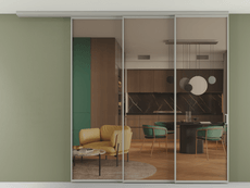 Перегородка Formato вдоль стены на потолок 3 створки с синхронным механизмом