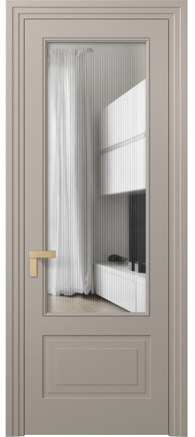 Дверь межкомнатная 8342 МБСК Прозрачное стекло с гравировкой Rocca. Цвет Матовый бисквитный. Материал Гладкая эмаль. Коллекция Рокка. Картинка.